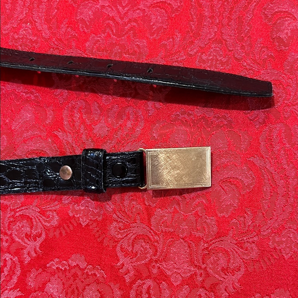 Vintage Krementz Black Leather Belt Size 43 Monel Buckle 45.5”